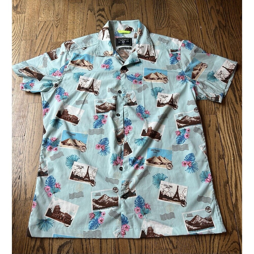 House of Anarchy Shirt World Travel Icons Short Sleeve Button Up Men's‎ Size M